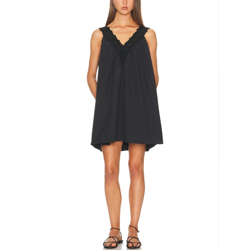 HELSA Mini Dress With Lace in Tech Poplin Black